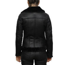 Load image into Gallery viewer, Women's Black Aviator Leather Jacket