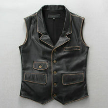 Load image into Gallery viewer, Mens Vintage Real Leather Motorcycle Vest Black Distress Leather Biker Vest