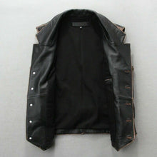 Load image into Gallery viewer, Mens Vintage Real Leather Motorcycle Vest Black Distress Leather Biker Vest