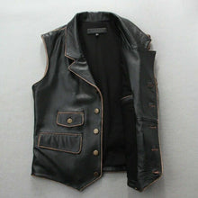 Load image into Gallery viewer, Mens Vintage Real Leather Motorcycle Vest Black Distress Leather Biker Vest