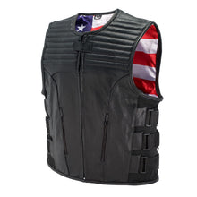 Load image into Gallery viewer, Swat Style Leather Vest Mens Motorcycle Biker Tactical Black Stretch Elastic USA