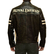 Load image into Gallery viewer, Black Royal Enfield Biker Genuine Leather For Men’s Cafe Racer Motorcycle Jacket