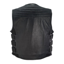 Load image into Gallery viewer, Swat Style Leather Vest Mens Motorcycle Biker Tactical Black Stretch Elastic USA