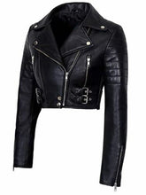 Load image into Gallery viewer, Ladies Leather Jacket Genuine Lambskin Slim Fit Short Body Biker Style Jacket
