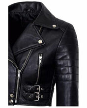 Load image into Gallery viewer, Ladies Leather Jacket Genuine Lambskin Slim Fit Short Body Biker Style Jacket