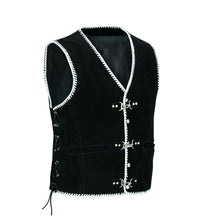 Load image into Gallery viewer, Mens Motorcycle Biker Black Suede Leather Vest Waistcoat Spanish Braid & Clasps