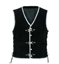 Load image into Gallery viewer, Mens Motorcycle Biker Black Suede Leather Vest Waistcoat Spanish Braid & Clasps