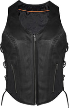 Load image into Gallery viewer, ladies women's soft leather biker motorcycle vest black
