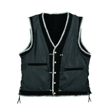 Load image into Gallery viewer, Mens Motorcycle Biker Black Suede Leather Vest Waistcoat Spanish Braid & Clasps