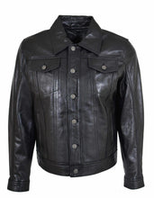 Load image into Gallery viewer, Men's Soft Leather Trucker Black Front Metal Button Coat Motorcycle Jacket