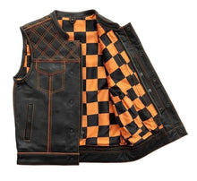 Load image into Gallery viewer, New Orange Checker Leather Vest Diamond Quilted Men's Biker Club Motorcycle Vest
