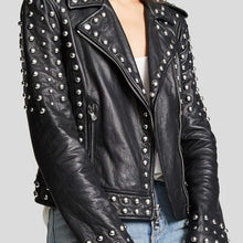 Load image into Gallery viewer, Women’s Black Studded Leather Jacket