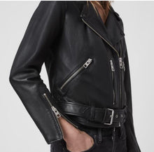 Load image into Gallery viewer, Women Black Genuine Leather Jacket Real Leather Jacket Soft Lambskin Biker Short Jacket