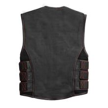 Load image into Gallery viewer, Men's Black Arm Leather Vest W/ Red Paisley Lining & Thread Concealed Waistcoat