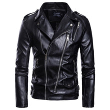 Load image into Gallery viewer, 2020 Fashion Wholesale Multi Zipper Black Collar Men Motorcycle Leather Jacket