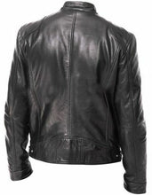Load image into Gallery viewer, MEN'S VINTAGE CAFE RACER BLACK BROWN GENUINE LEATHER SLIM FIT RETRO BIKER JACKET