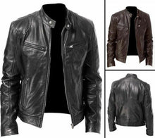 Load image into Gallery viewer, MEN'S VINTAGE CAFE RACER BLACK BROWN GENUINE LEATHER SLIM FIT RETRO BIKER JACKET