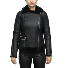 Load image into Gallery viewer, Women's Black Aviator Leather Jacket

