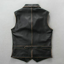 Load image into Gallery viewer, Mens Vintage Real Leather Motorcycle Vest Black Distress Leather Biker Vest
