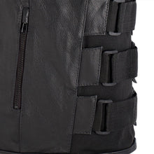 Load image into Gallery viewer, Swat Style Leather Vest Mens Motorcycle Biker Tactical Black Stretch Elastic USA
