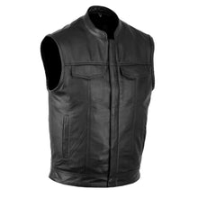 Load image into Gallery viewer, Men's Motorcycle Club Leather Vest Concealed Carry Arms Solid Back

