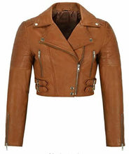 Load image into Gallery viewer, Ladies Leather Jacket Genuine Lambskin Slim Fit Short Body Biker Style Jacket
