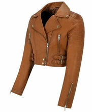 Load image into Gallery viewer, Ladies Leather Jacket Genuine Lambskin Slim Fit Short Body Biker Style Jacket
