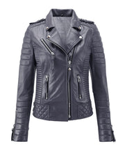 Load image into Gallery viewer, Women's Motorcycle Cafe Racer Biker Genuine Leather Jacket
