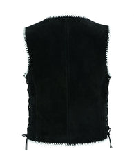 Load image into Gallery viewer, Mens Motorcycle Biker Black Suede Leather Vest Waistcoat Spanish Braid &amp; Clasps
