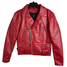 Load image into Gallery viewer, Red motorcycle Jacket Vegan Leather multi pocket small

