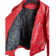 Load image into Gallery viewer, Red motorcycle Jacket Vegan Leather multi pocket small
