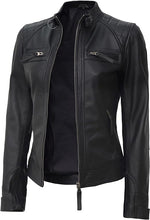 Load image into Gallery viewer, Cafe Racer Slim Fit Stand Collar Womens Motorcycle Jackets
