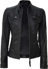Load image into Gallery viewer, Cafe Racer Slim Fit Stand Collar Womens Motorcycle Jackets
