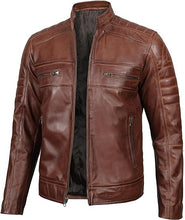 Load image into Gallery viewer, Cafe Racer Leather Jacket Men Biker Motorcycle Jackets For Mens
