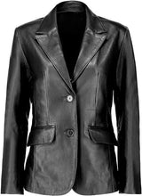 Load image into Gallery viewer, Womens Two Button Black Leather Blazer Jacket

