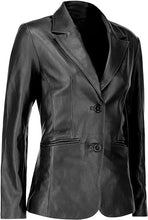 Load image into Gallery viewer, Womens Two Button Black Leather Blazer Jacket
