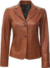 Load image into Gallery viewer, Womens Two Button Tan Leather Blazer Jacket
