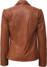 Load image into Gallery viewer, Womens Two Button Tan Leather Blazer Jacket

