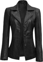 Load image into Gallery viewer, women's three button leather blazer jackets

