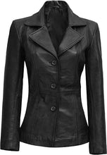 Load image into Gallery viewer, women's three button leather blazer jackets
