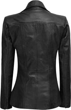 Load image into Gallery viewer, women's three button leather blazer jackets
