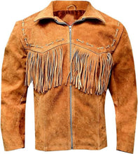 Load image into Gallery viewer, Men's Western Suede Leather Jacket with fringes
