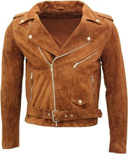 Load image into Gallery viewer, Men's Classic Casual Tan Suede Leather Biker Jacket

