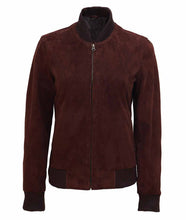 Load image into Gallery viewer, Women’s Dark Brown Suede Leather Bomber Jacket
