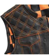 Load image into Gallery viewer, New Orange Checker Leather Vest Diamond Quilted Men's Biker Club Motorcycle Vest
