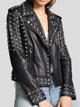 Load image into Gallery viewer, Women’s Black Studded Leather Jacket
