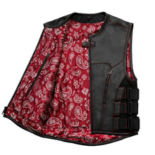 Load image into Gallery viewer, Men's Black Arm Leather Vest W/ Red Paisley Lining &amp; Thread Concealed Waistcoat

