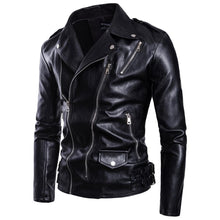 Load image into Gallery viewer, 2020 Fashion Wholesale Multi Zipper Black Collar Men Motorcycle Leather Jacket
