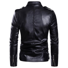Load image into Gallery viewer, 2020 Fashion Wholesale Multi Zipper Black Collar Men Motorcycle Leather Jacket
