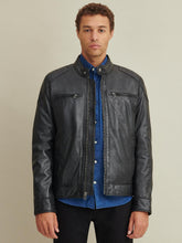Load image into Gallery viewer, Leather Jacket with Shoulder Patches MOTORCYCLE
